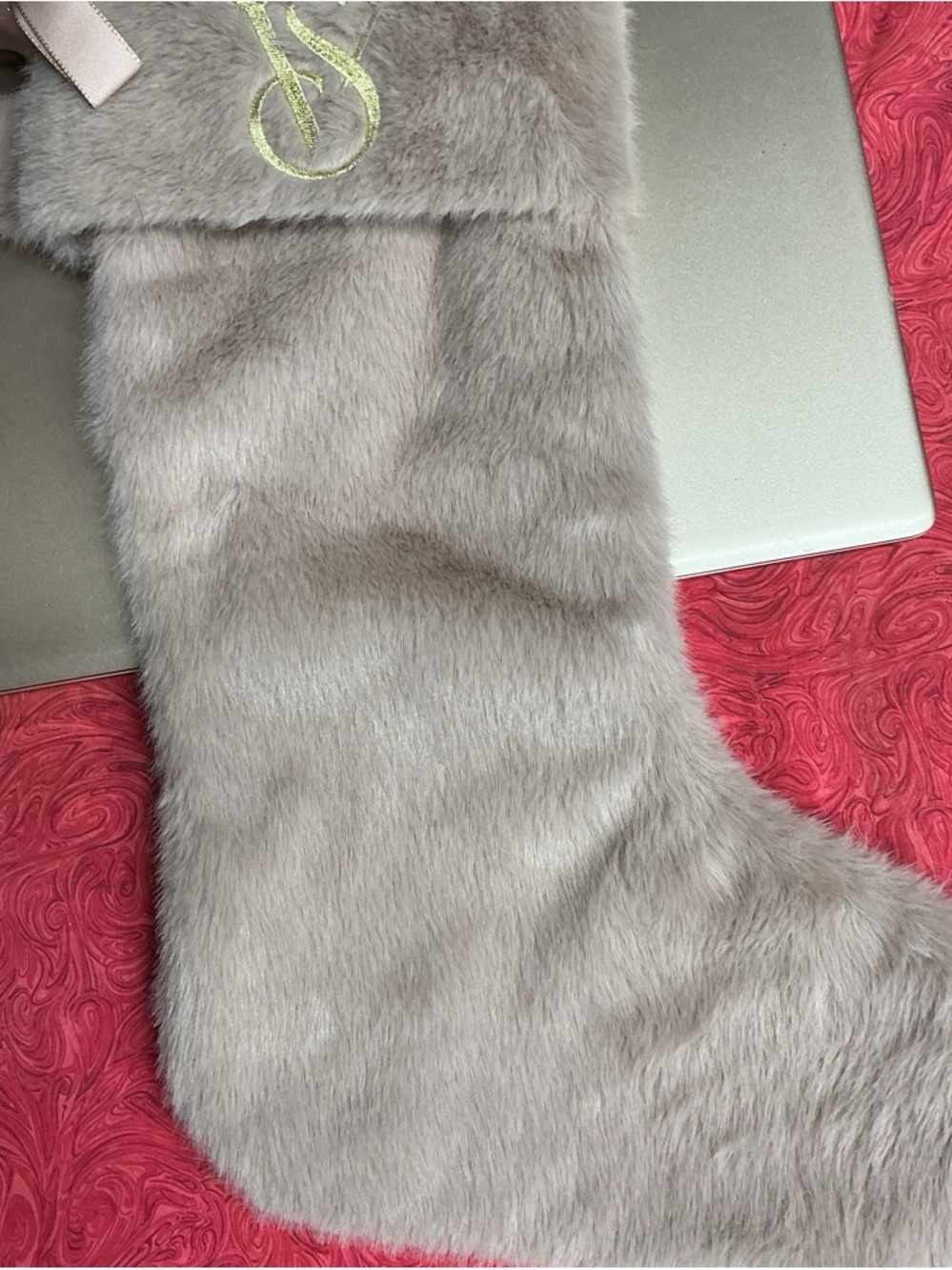 Victoria Secret Plush Faux Fur Holiday Stocking - Rose Pink